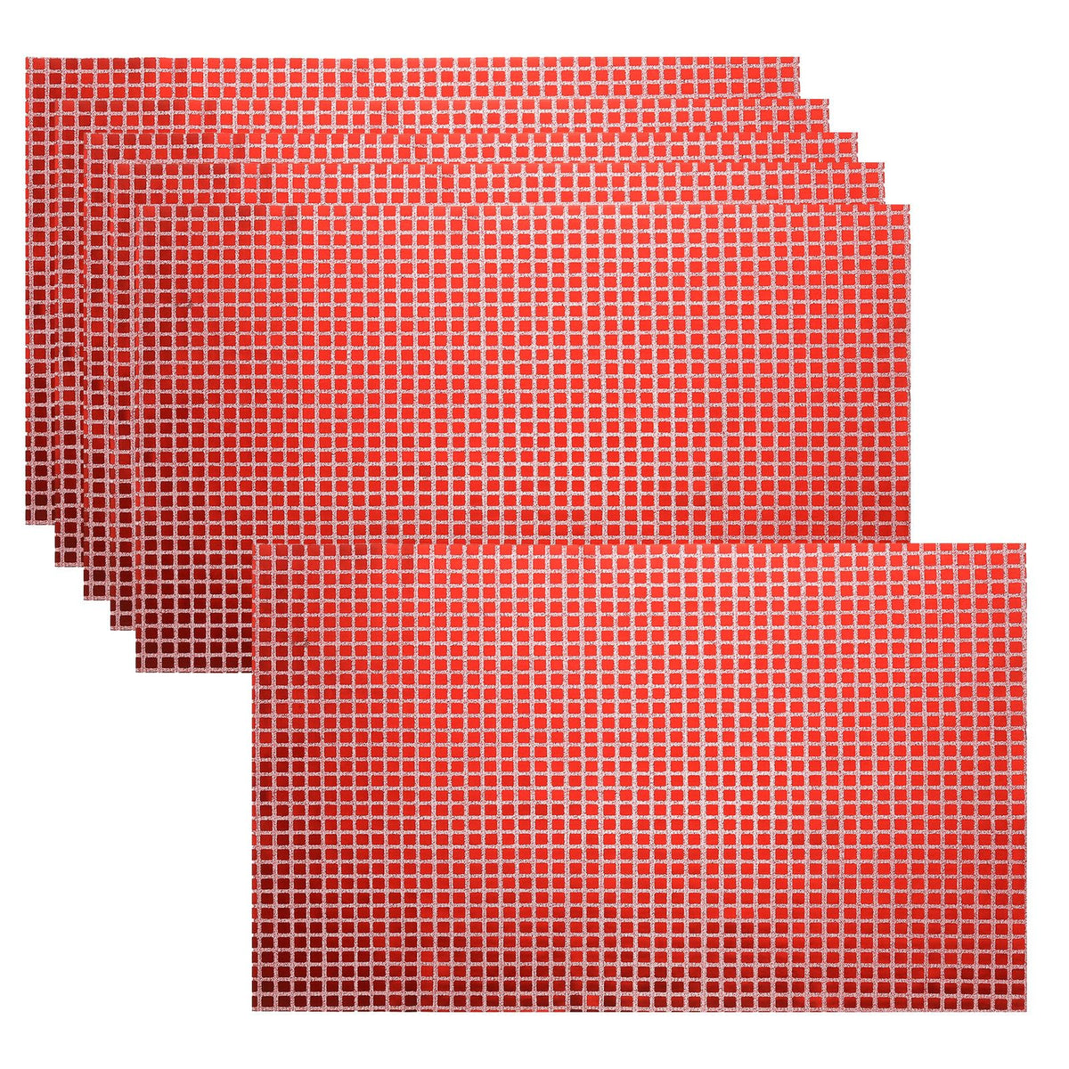 Shiny Mirror Placemats 6-piece Retro Square Glitter Table Mats - Red 11.8x17.7in