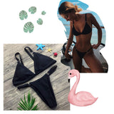 Costum de baie două piese sport CheChury push-up buretat cu slip tanga brazilian – Negru M