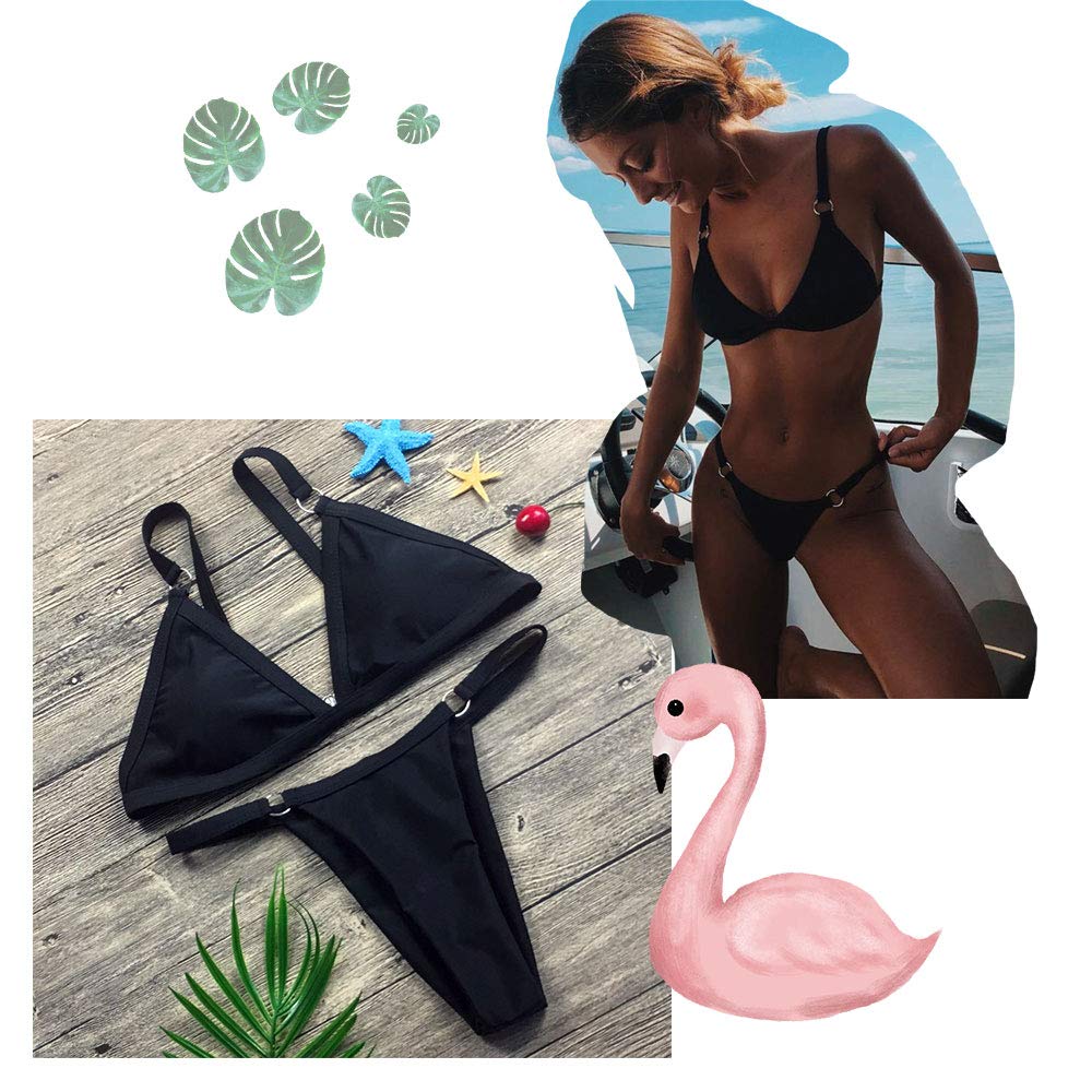 Costum de baie două piese sport CheChury push-up buretat cu slip tanga brazilian – Negru M