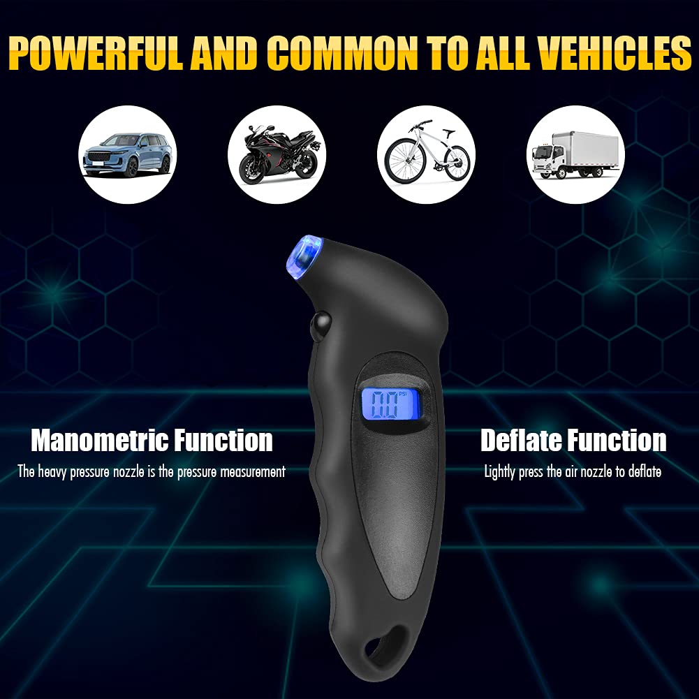URAQT Digital Tire Pressure Gauge, Digital Tire Air Pressure Gauge Pressure Gauge with LCD Backlit Screen for Bicycle, Car, Motorcycle