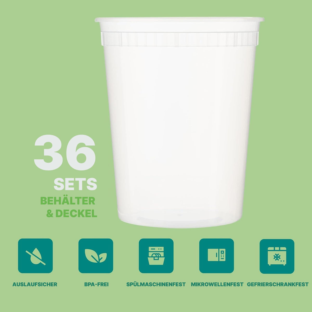 Deli Food Containers 32oz Quart Airtight Lids BPA-Free Dishwasher Safe – Clear 36 sets