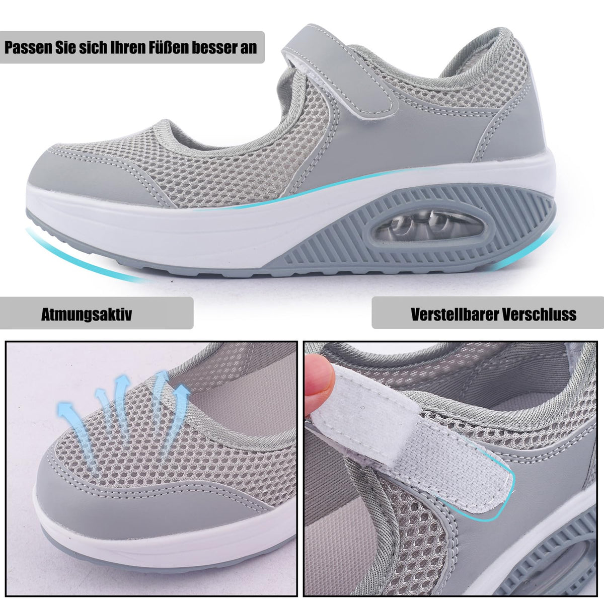 Pantofi sport damă de mers pe jos cu pernă de aer, respirabili – Gri EU 42