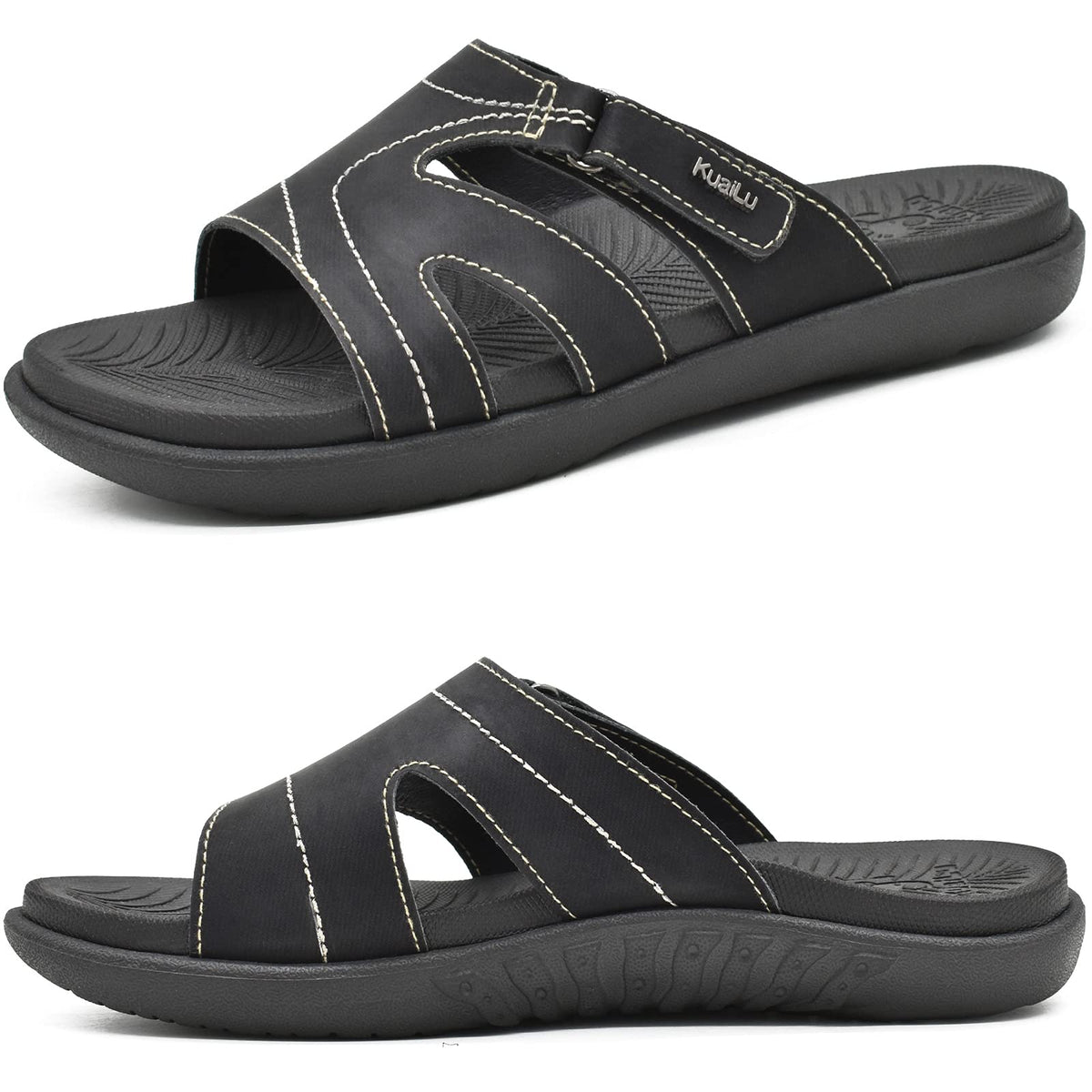 KuaiLu Women's Slippers Orthopedic Fashion Lightweight Comfortable Arch Support Shower Summer Sandals Beach Pool Open Sea Non-Slip Slippers Rubber Soles Shoes Black 37