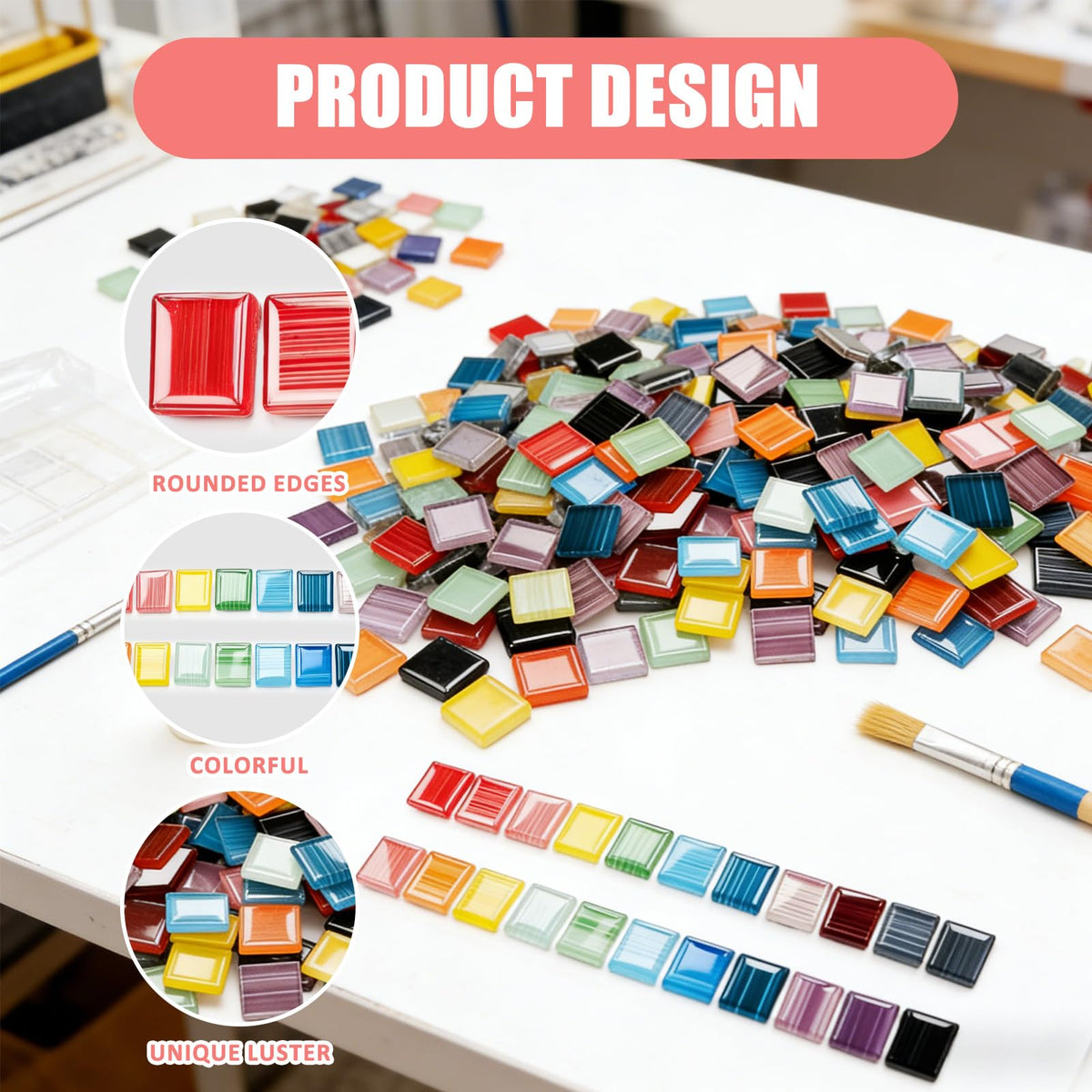 Glass Mosaic Tiles Craft Kit 450-piece 10x10x4mm Multicolour for DIY Decoration – 400g