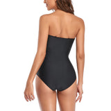Strapless Tummy Control Swimwear One Piece Bandeau Padded – Black Stripe