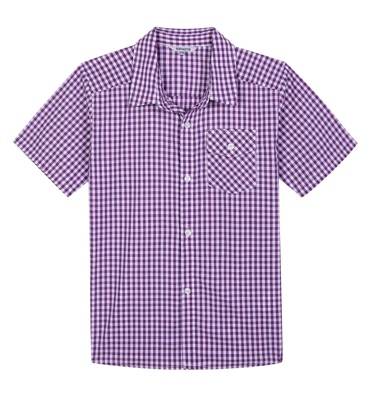 Boys' Cotton Short Sleeve Shirt – Purple/White 13/14