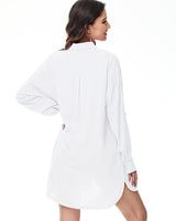 Women's V-Neck Long Sleeve Button-Down Blouse Roll-Up Casual Shirt – White M