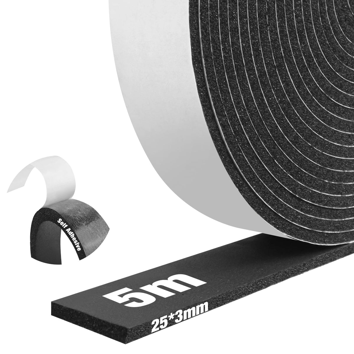 Neoprene Foam Self-Adhesive Sealing Tape 25x3x5m Weatherproof Soundproof