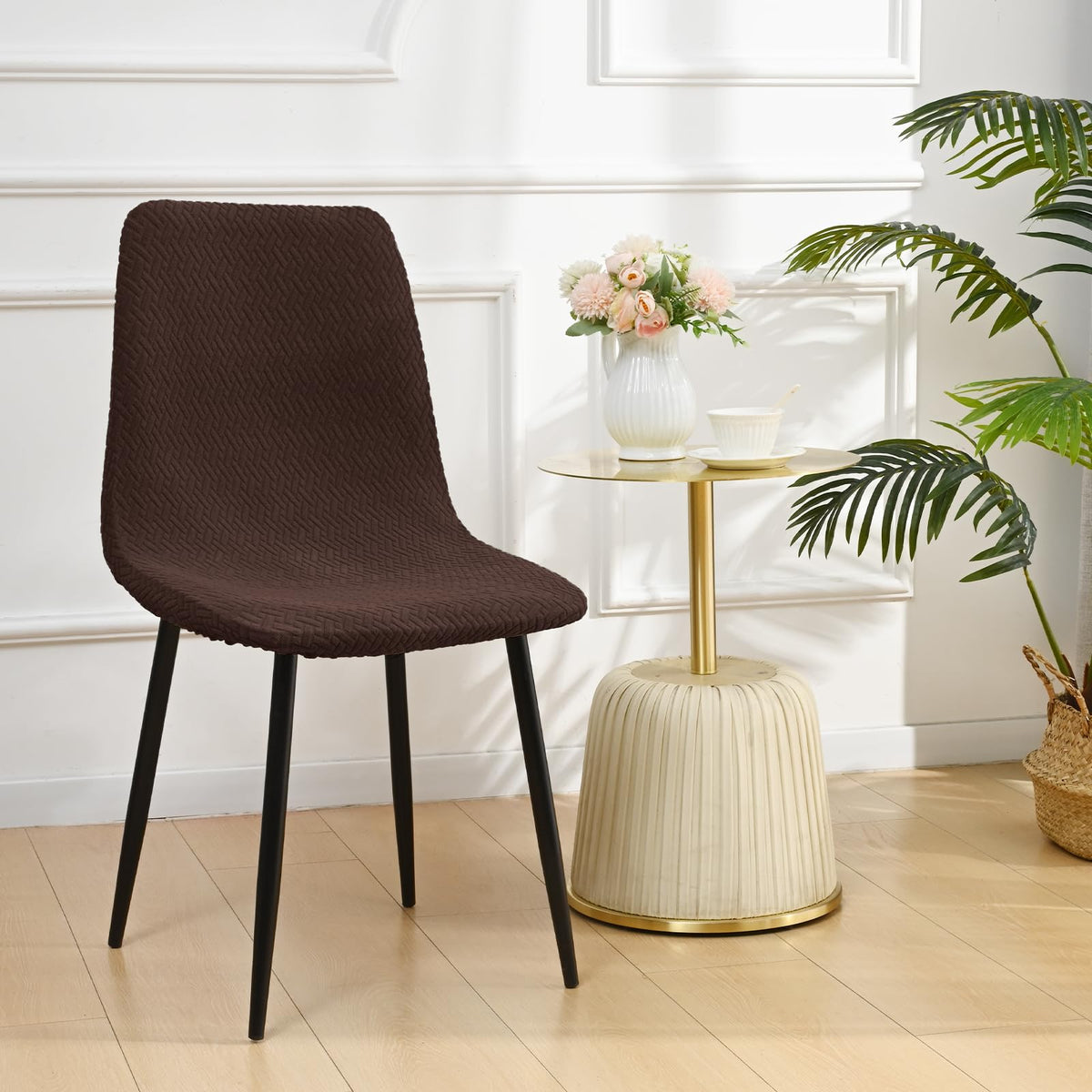 Huse elastice jacquard impermeabile pentru scaune tip Eames, set 6 bucăți – Maro Cafea