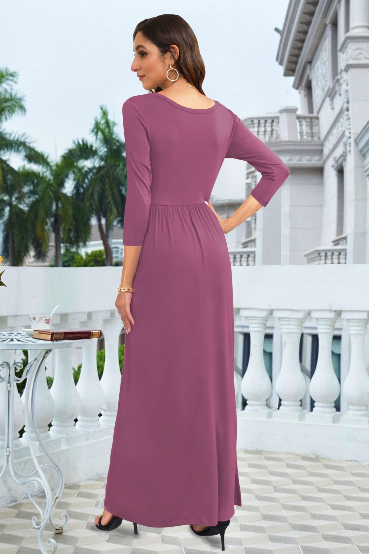 Women's 3/4 Sleeve Maxi Dress with Pockets – Casual