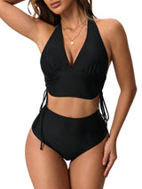 Halter 2-Piece Bikini Set Tummy Control Backless Top – Black XL