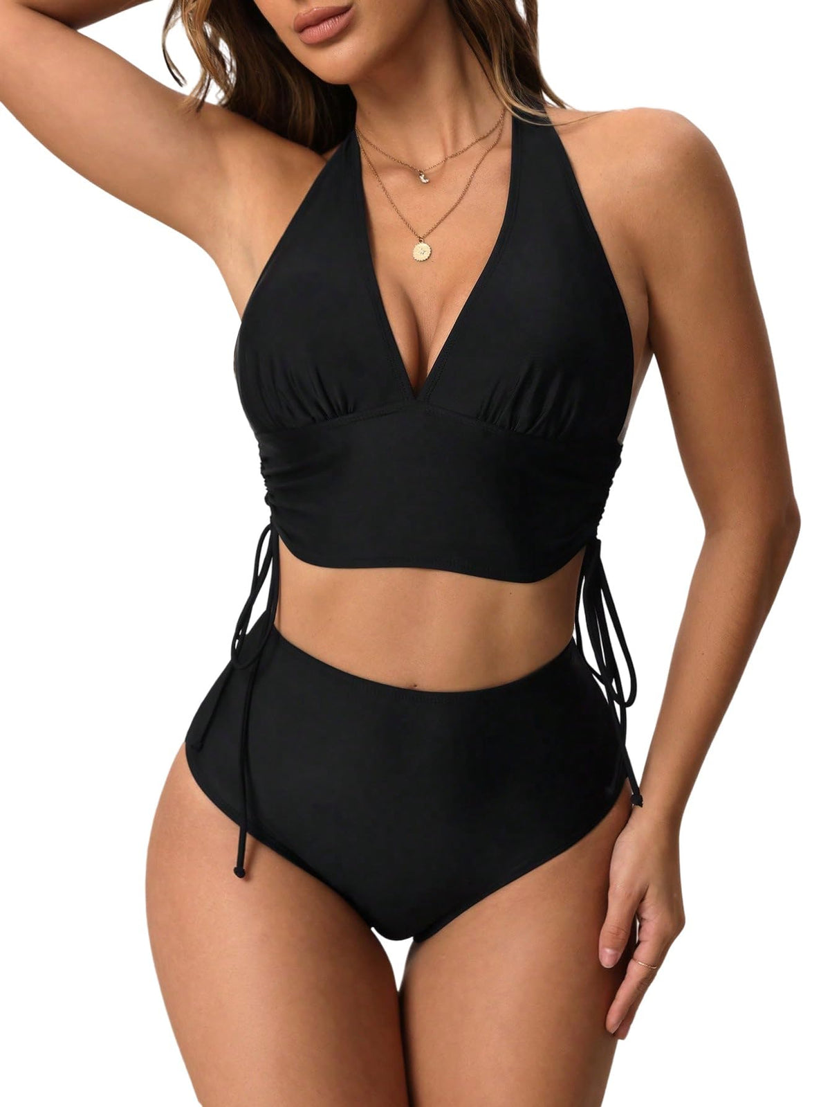 Halter 2-Piece Bikini Set Tummy Control Backless Top – Black XL