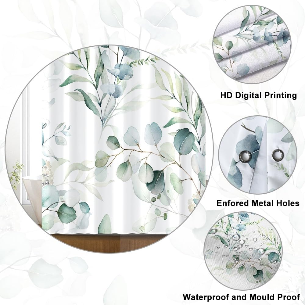 Eucalyptus Shower Curtain Waterproof Polyester 180x180cm Anti-Mould Washable – Blue/White