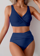 Costum de baie două piese Sangdut triunghi push-up talie înaltă – Albastru L