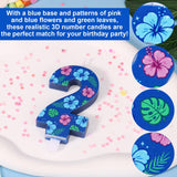 Birthday Number Cake Candle Hawaiian Floral Topper - Blue Number 2