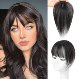 Hair Topper 360° 4x6in Real Human Hair Clip-In with Bangs Silk Base – 1B