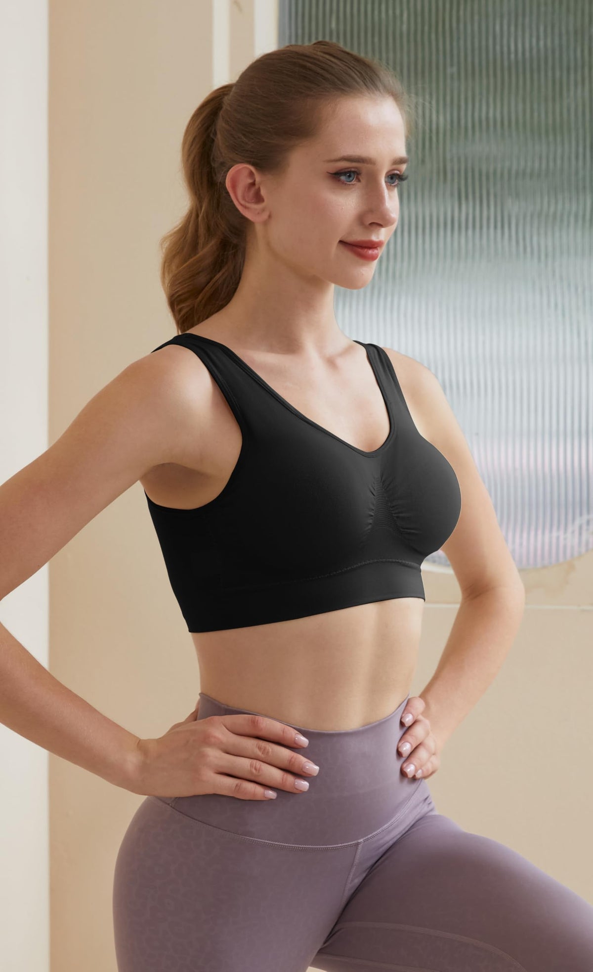 Memoryee Sports Bra Women's Large Breasts Strong Support Push Up Without Wire 3 Pack Set Padded Jogging Yoga Running Riding Bra Crop Top Black*3 6XL