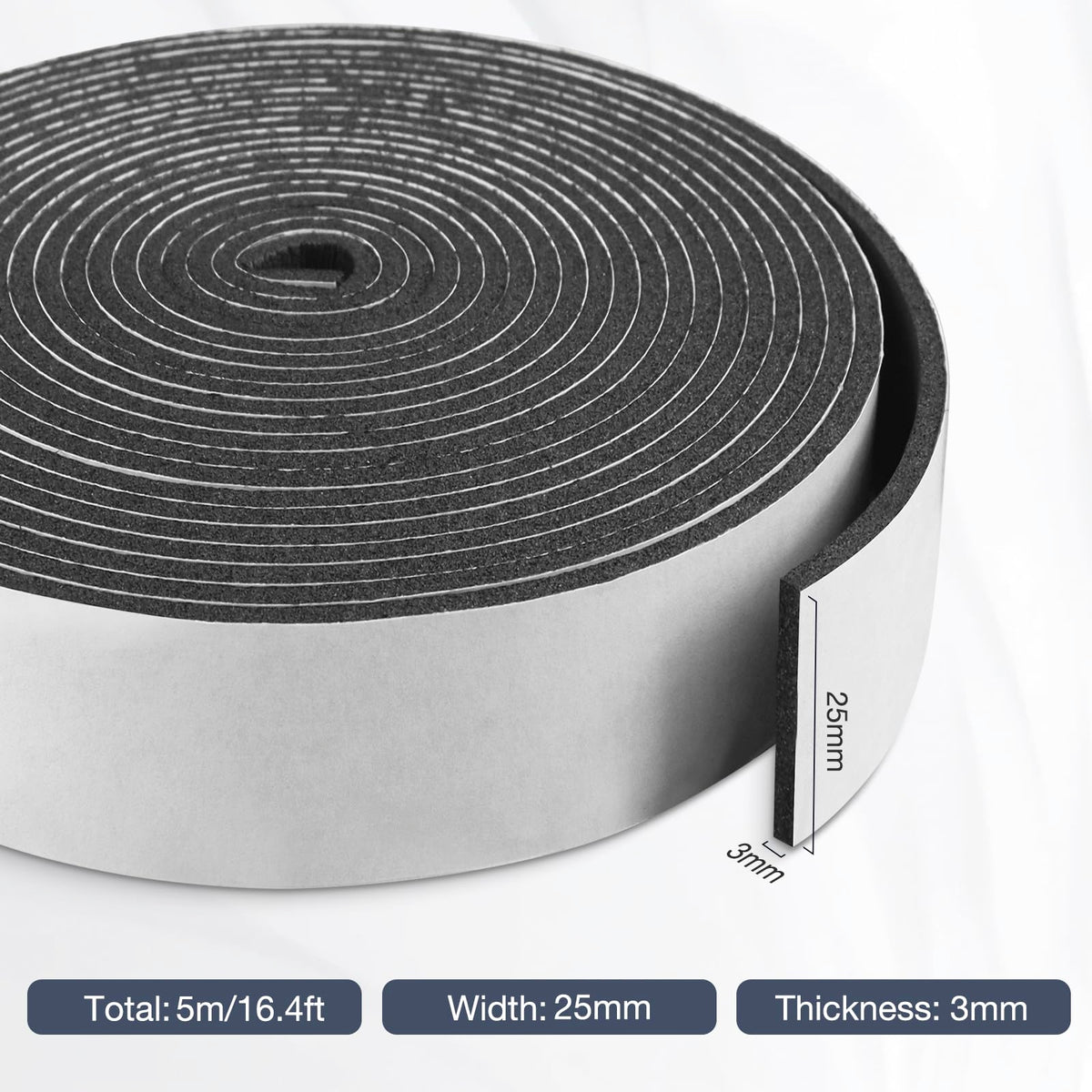 Neoprene Foam Self-Adhesive Sealing Tape 25x3x5m Weatherproof Soundproof