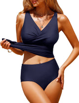 Costum de baie modelator din 2 piese RITOSTA tankini push-up talie înaltă – Bleumarin XL