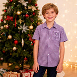 Boys' Cotton Short Sleeve Shirt – Purple/White 13/14