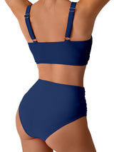 Costum de baie două piese Sangdut triunghi push-up talie înaltă – Albastru L