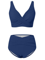 Costum de baie două piese Sangdut triunghi push-up talie înaltă – Albastru L