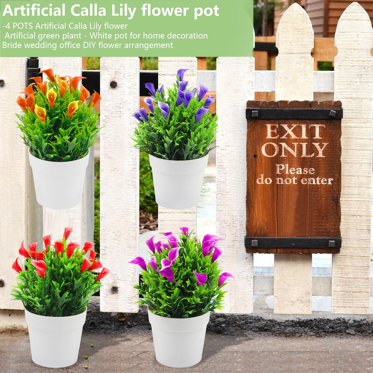 ZIOYA 4 Pieces Artificial Flowers Artificial Calla Lily Flowers Potted Artificial Flowers Artificial Plants for Indoor and Outdoor Cafe Bathroom Living Room Balcony Office Decoration