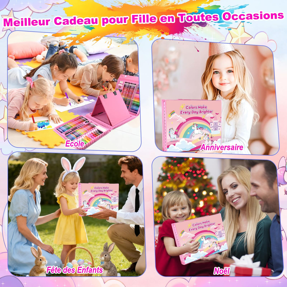 Children's 230+ Piece Colouring & Drawing Case with Oil Pastels & Watercolour Pens – Unicorn Ages 3–10
