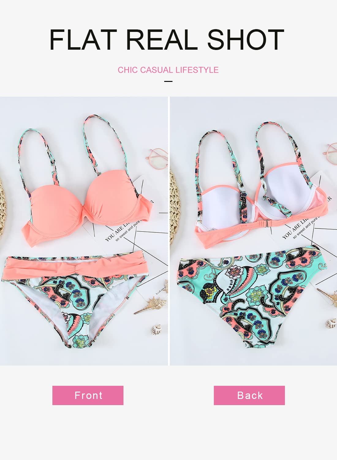 Costum de baie două piese damă Dokotoo sexy push-up – Roz M