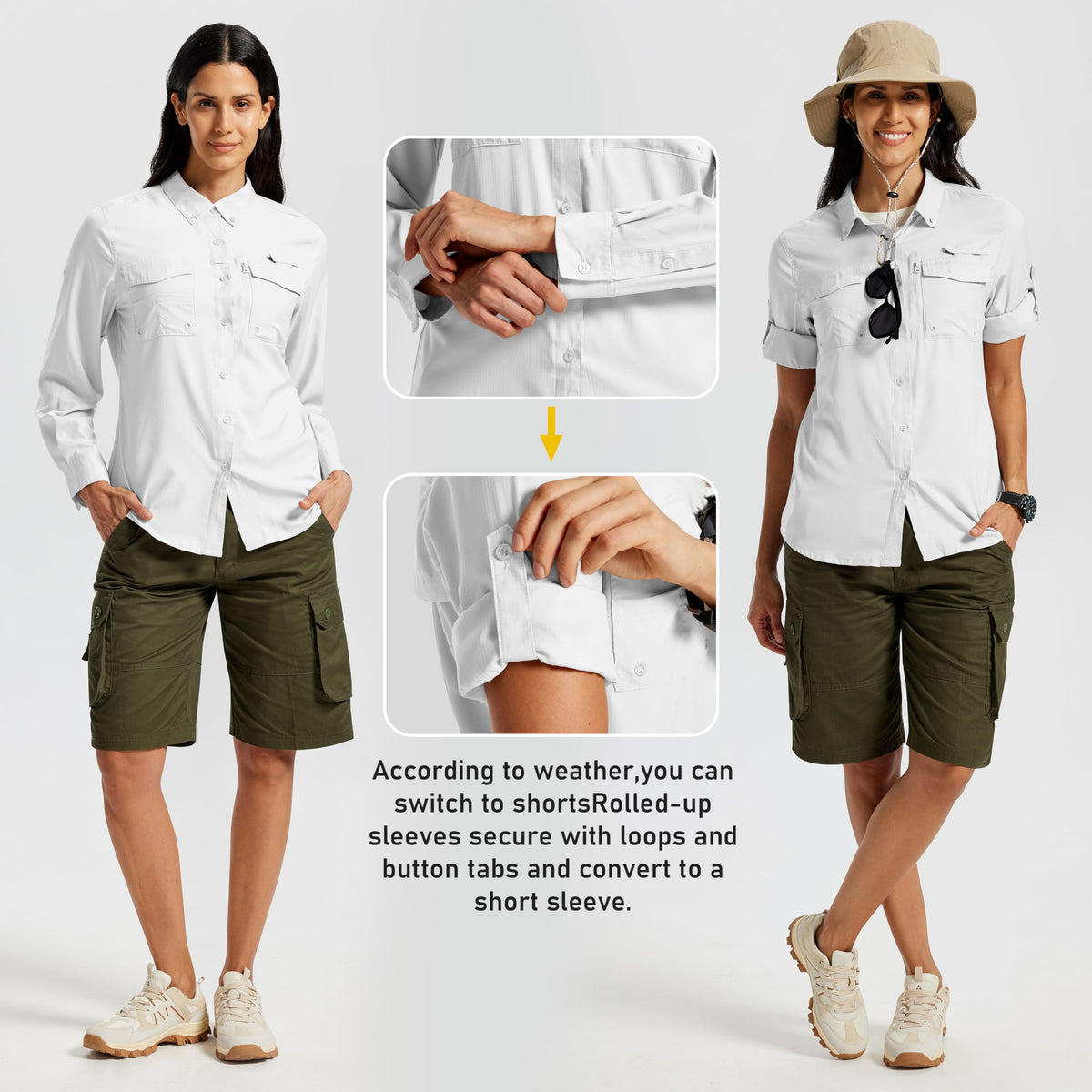 Cămașă outdoor din muselină pentru damă, protecție UPF50+ – Alb XL