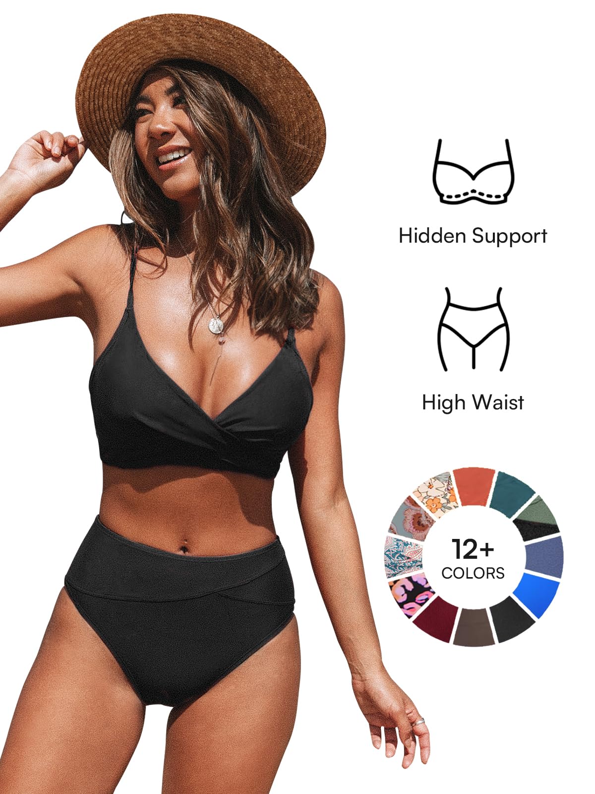CUPSHE Twist Front High Waisted Bikini Set – Black M