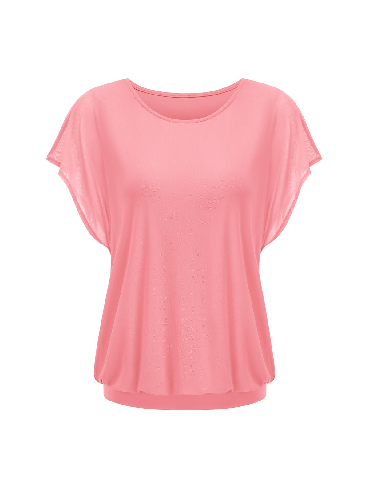 Women's Summer Tunic Short Sleeve Round Neck Mesh Double Layer Batwing Top – Pink L