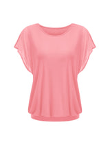 Women's Summer Tunic Short Sleeve Round Neck Mesh Double Layer Batwing Top – Pink L