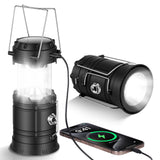 LED Solar Camping Lamp Rechargeable Foldable Waterproof with Hook & USB Charging