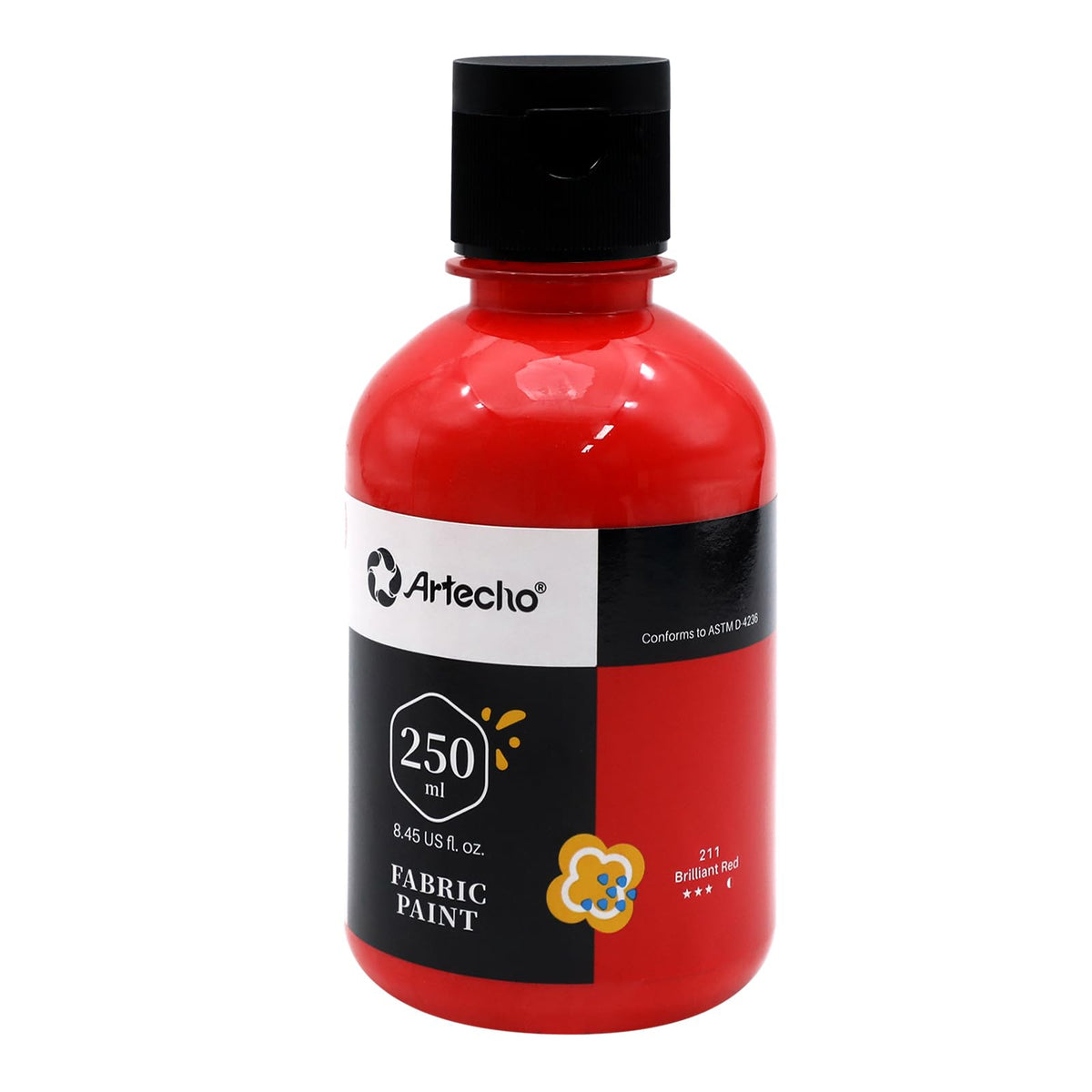 Machine-Washable Textile Paint 250ml Fabric Paint Waterproof for Clothes with Brush & Templates – Red