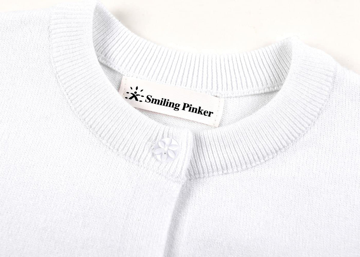 Girls' Knit Cardigan Long Sleeve Schoolwear – White Buttons 6-7 Years