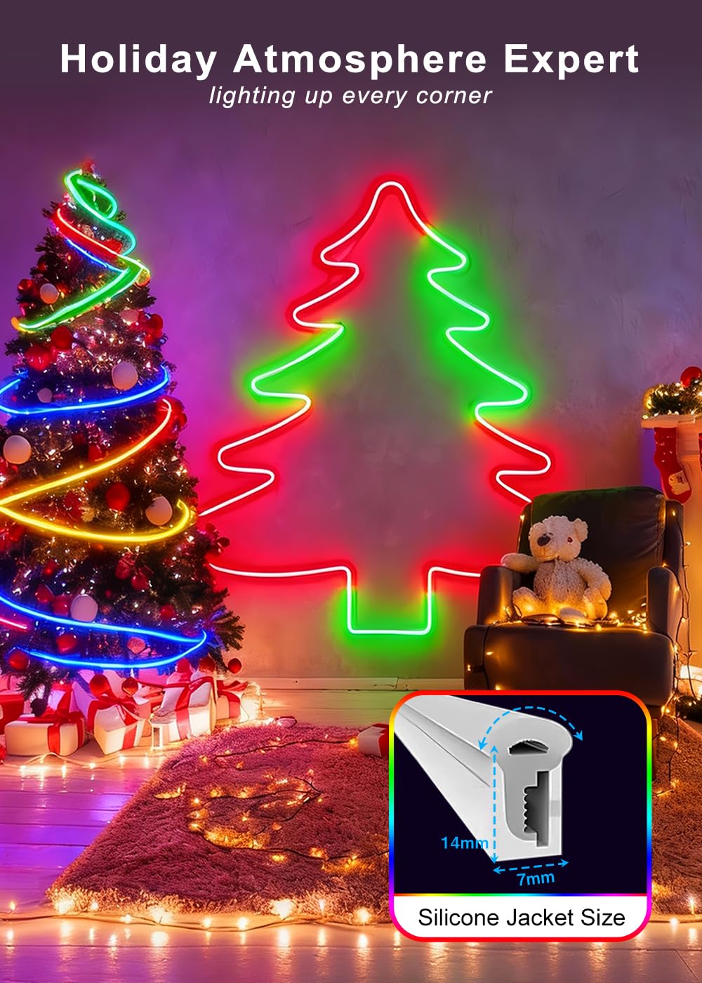 5m USB RGBIC Neon LED Strip App & Remote Music Sync Waterproof 5V Flexible – RGB