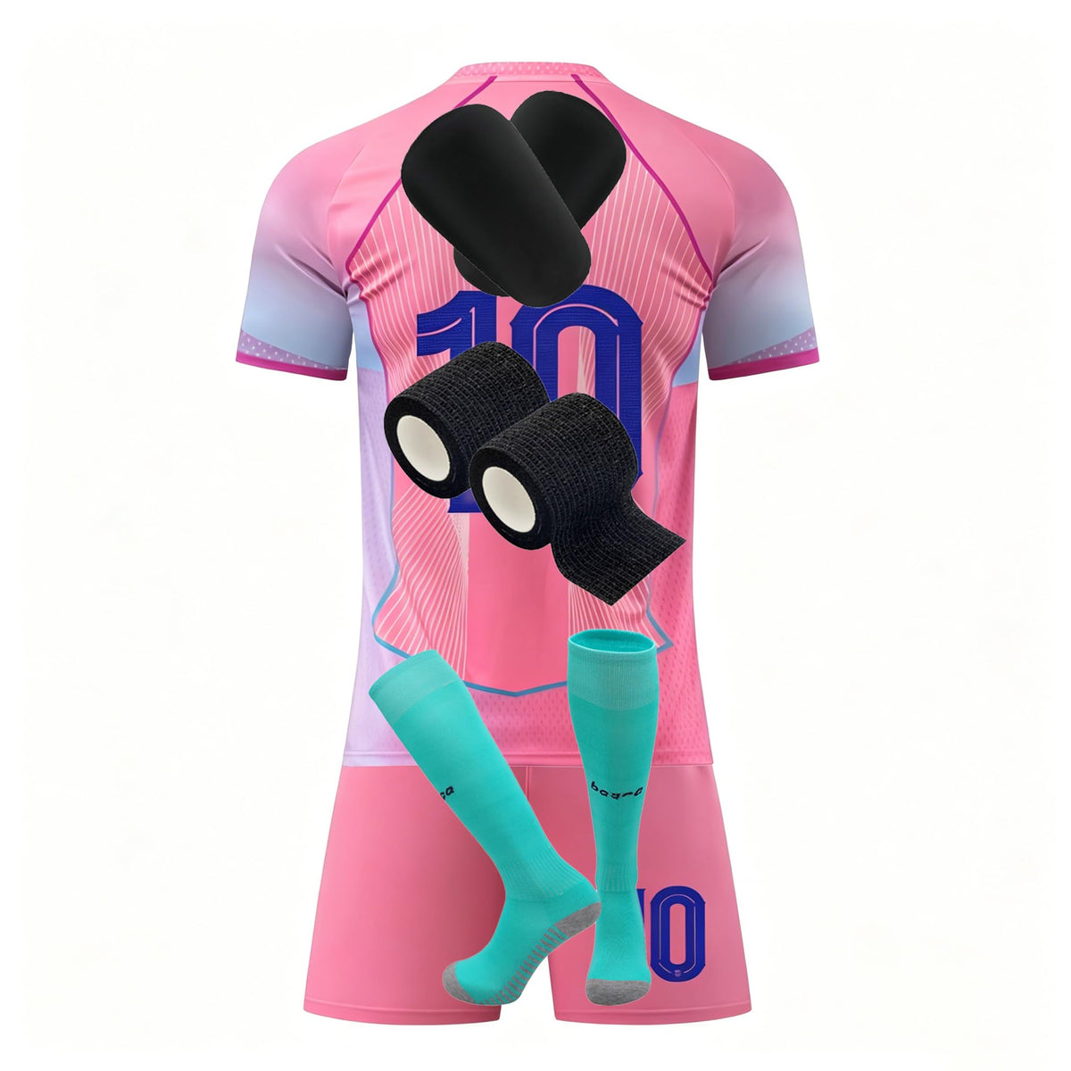 Kids Football Jersey Set No.10 Quick-Dry Breathable with Shin Guards – Home/Away