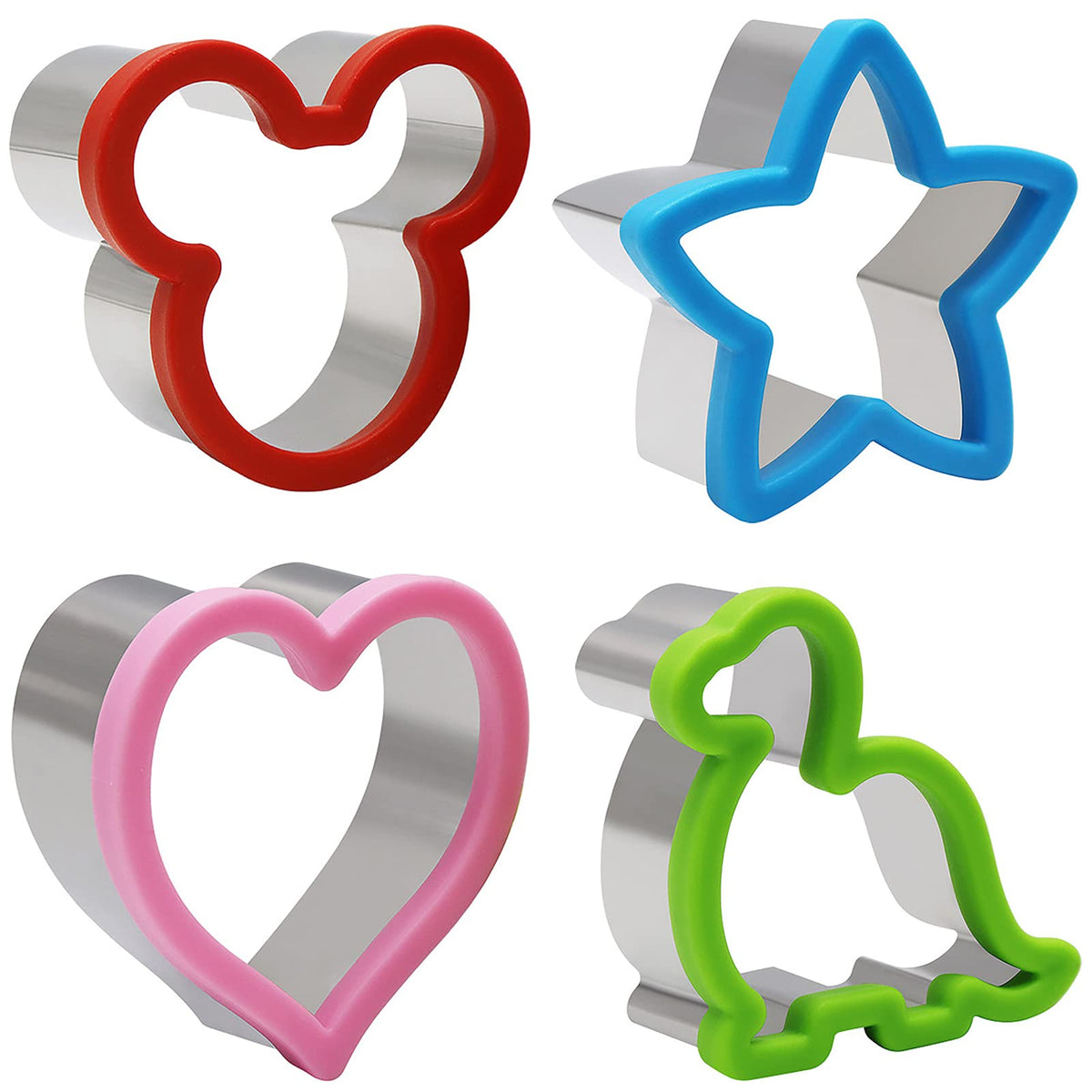 4 Piece Children's Cookie Cutter Set, Sandwich Cookie Cutters Bread Cookie Cutters Stainless Steel Comfort Grip Cookie Cutters Set Bread Cookie Cutter Set Sanwich Vegetable Fruit Cookie Cutters for Cakes, Biscuits, Vegetable Cutter