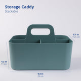 BLUE GINKGO Multipurpose Basket Organizer - Stackable Plastic Basket with Handle | Cleaning Basket, Craft Basket, Desk Basket, Art and Makeup Storage (Rectangle) - Green