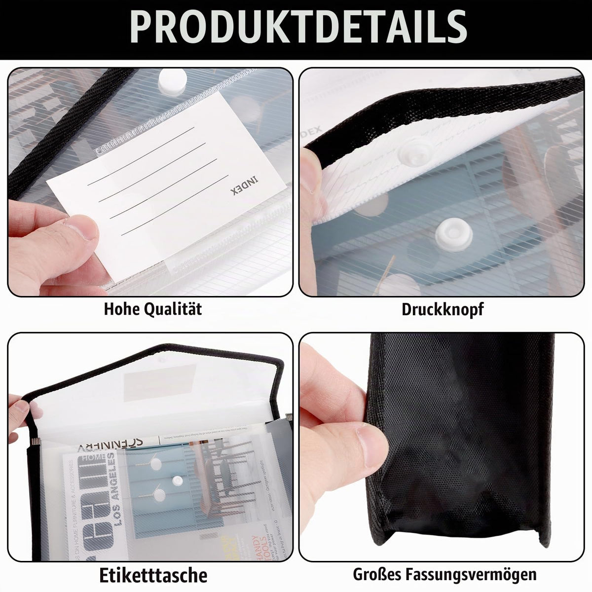 A4 Plastic Document Folders Snap Button 8-Pack – Black