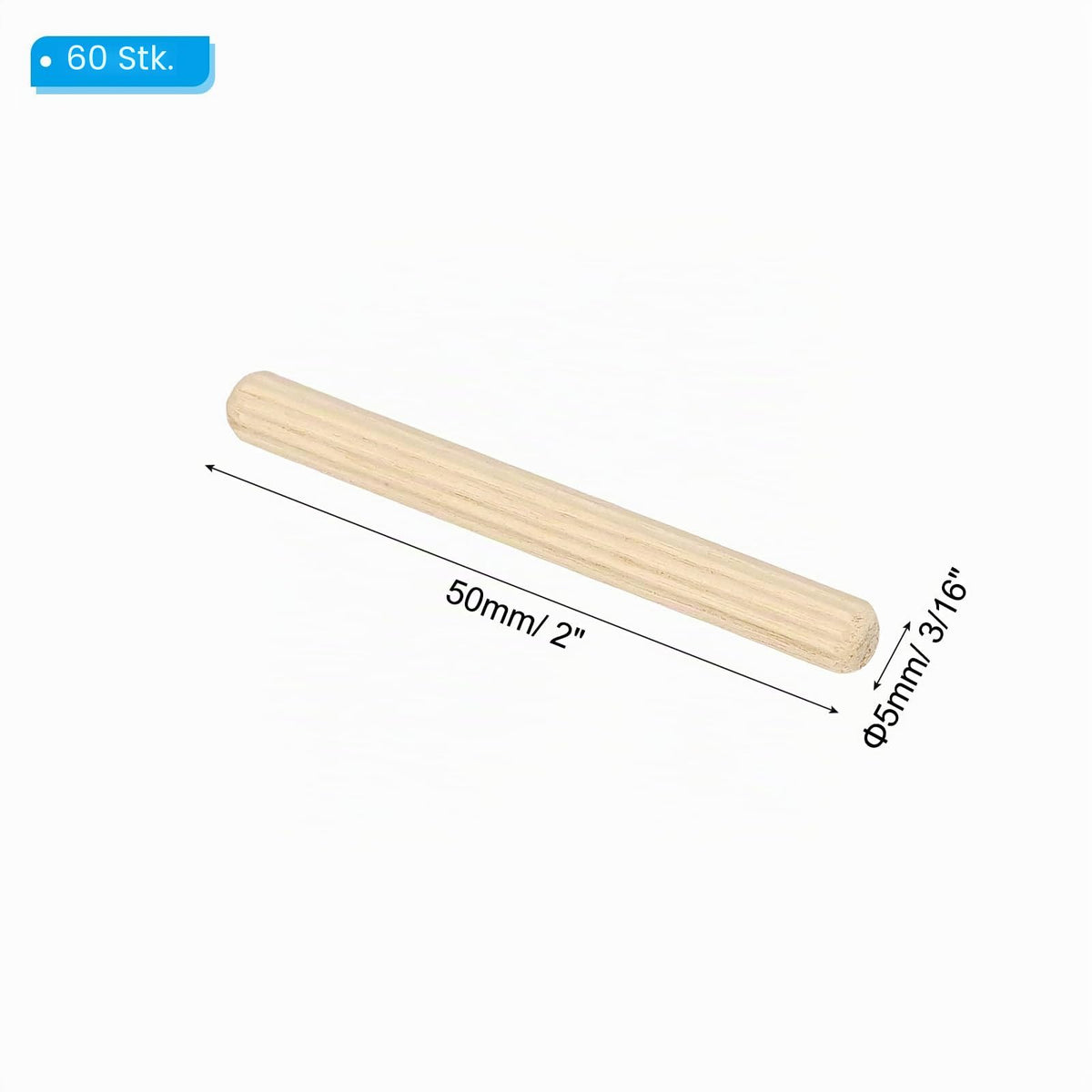 Dibluri / cepuri din lemn de pin pentru tâmplărie 5 x 50 mm, set 60 bucăți