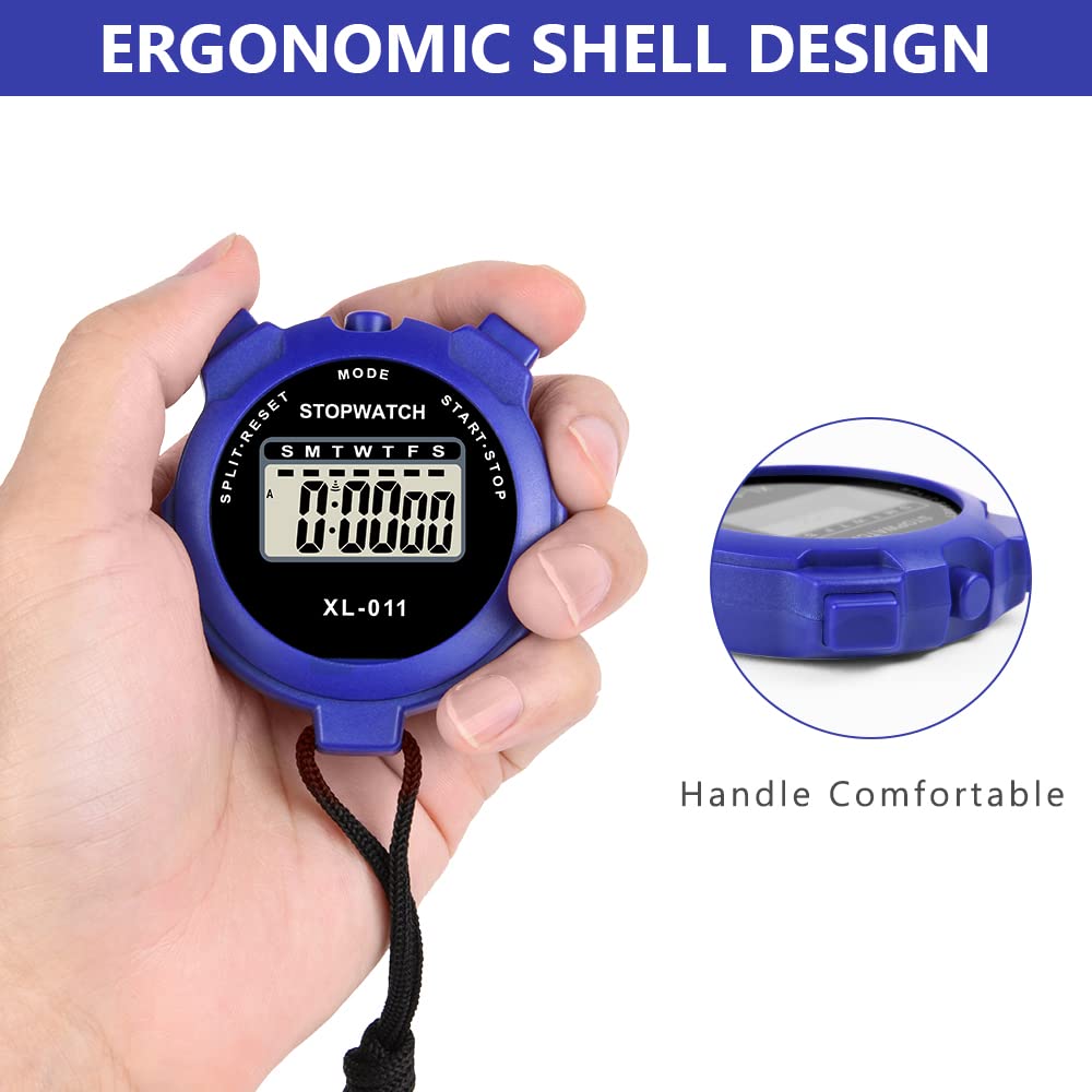 Digital Sports Stopwatch Timer Large Display Alarm Calendar – Blue