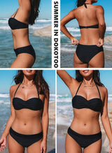 Costum de baie damă din două piese bandeau push-up – Negru M