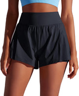 Pantaloni scurți sport 2-în-1 damă cu uscare rapidă pentru alergare – Negru