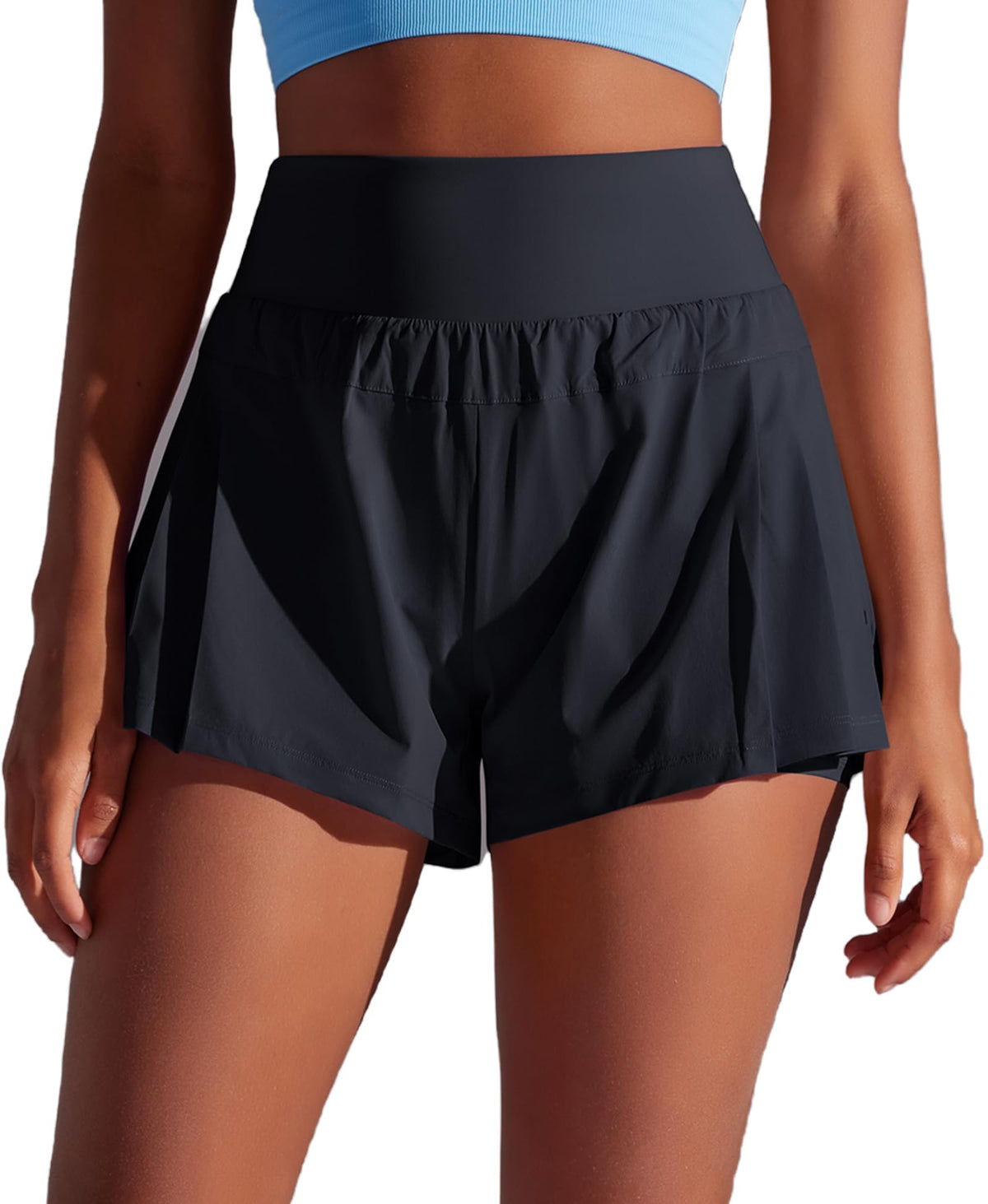 Pantaloni scurți sport 2-în-1 damă cu uscare rapidă pentru alergare – Negru