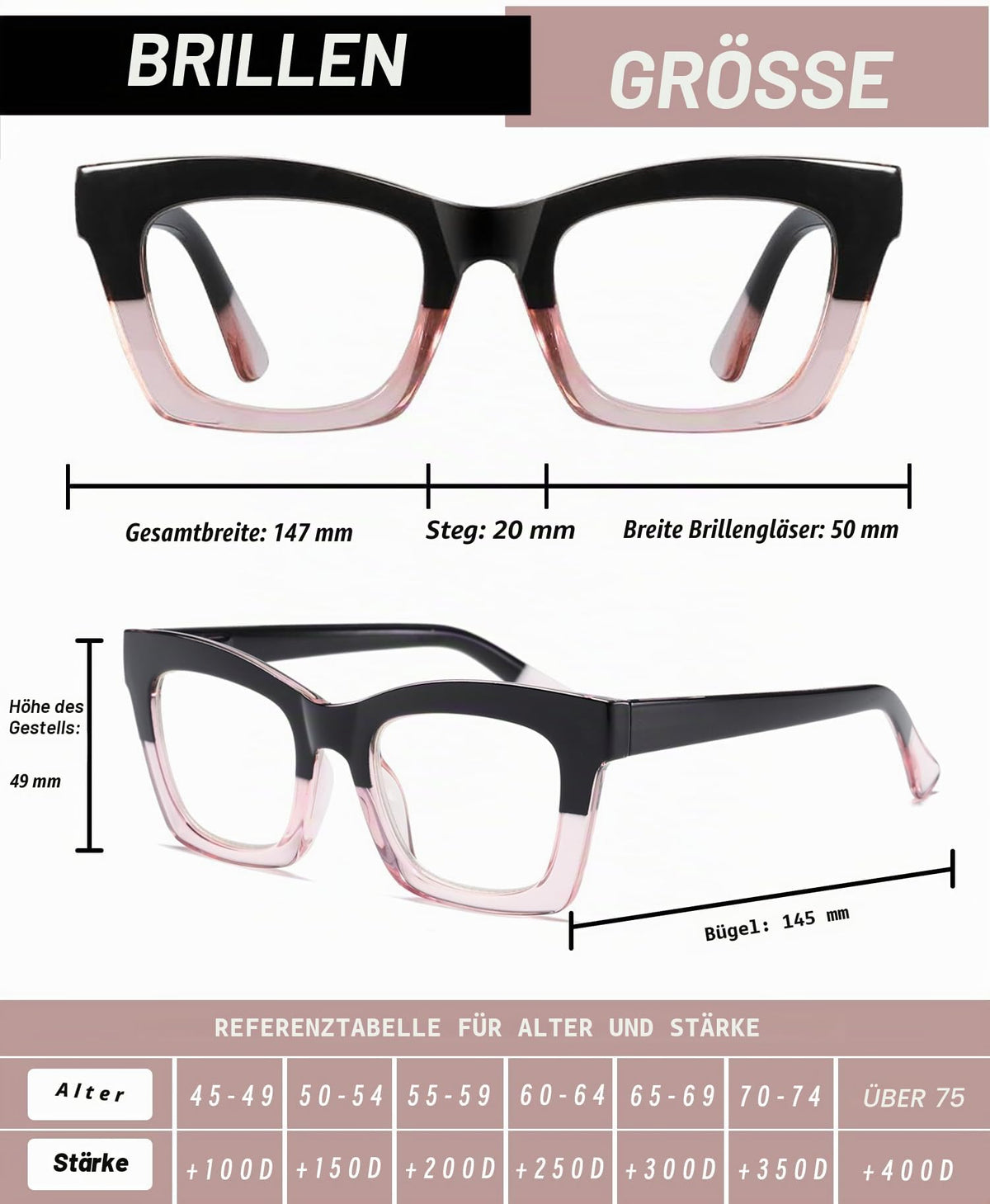 Ochelari de citit cu protecție lumină albastră dioptrie +3.00 – Negru/Roz/Tortoise