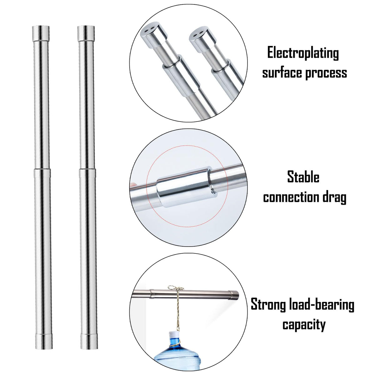 Bare telescopice extensibile pentru haine din inox pentru șifonier 33–62 cm, set 2 bucăți – Argintiu