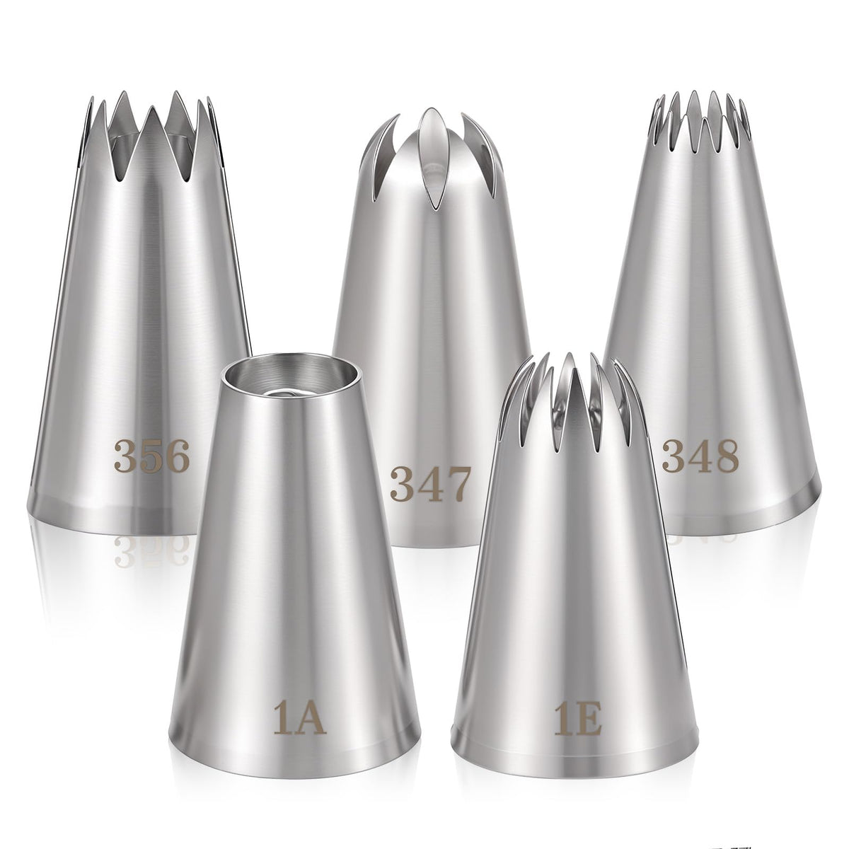 Piping Nozzle Set 5pc Extra Large Stainless Steel Round & Star – Silver