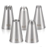 Piping Nozzle Set 5pc Extra Large Stainless Steel Round & Star – Silver